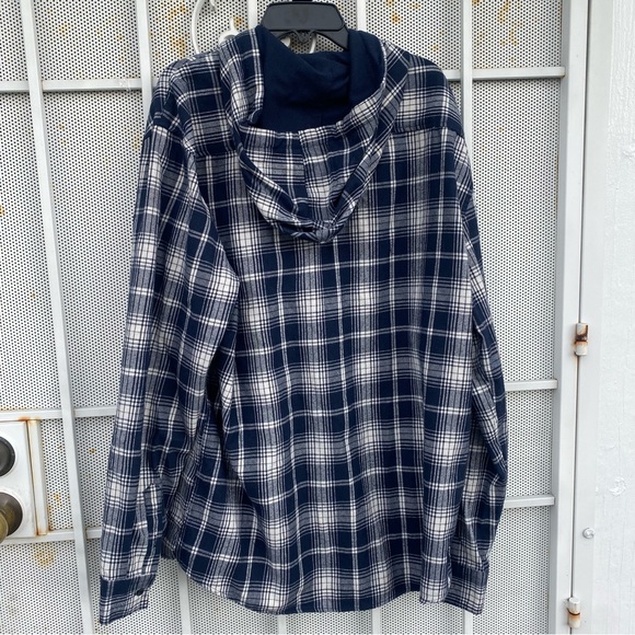 Molokai men’s XL hooded long sleeve button-up flannel shirt black & white plaid - Picture 4 of 8